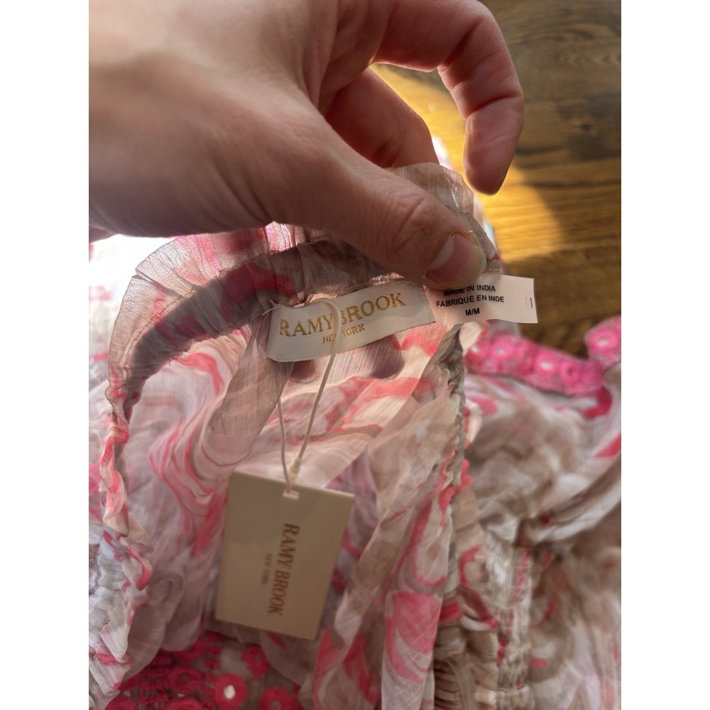 Ramy Brook Mick Tiered Cover Up Strapless Dress Beige Pink Medium NWT $295‎ - Picture 7 of 8